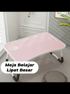 Meja Belajar Portable Besar Model Lipat Dengan Tempat Gelas + Holder HP / Folding Table Untuk Mengaji Menggambar Mewarnai / Alat Kerja Penyimpanan Notebook Buku Super Kokoh / Meja Laptop Jumbo Warna Polos Peralatan Sekolah Anak Praktis Serbaguna - HOMIA