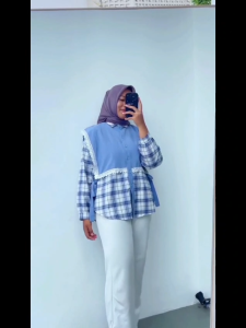 Laila Vest Set Atasan Wanita Terbaru Salur Bahan Katun Mix Shakila