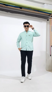 Kemeja polos pria dewasa lengan panjang warna Mint / hijau toska