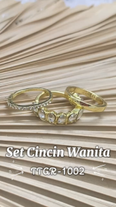 Set Cincin Wanita Elegan Berlian Imitasi dengan Aksen Zirkonia - Tino Tino - 3 pcs