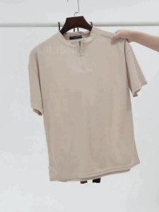 HUILISHI Casual Loose Plain China Collar Zipper Polo Fashionable Mens Short Sleeve T-Shirt