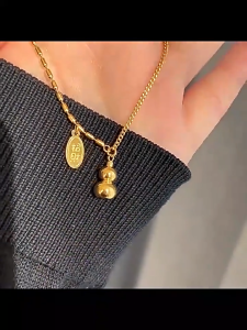 916 Saudi Gold Pawnable Female Ping An Hulu Bracelet Asymmetrical Chain Premium Light Luxury Birthday Christmas Gift for Girlfriend