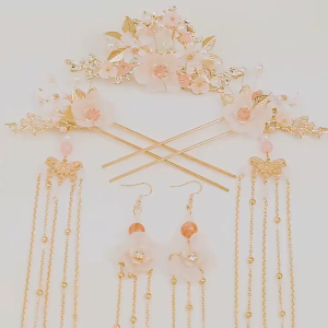 O-New Elegant Traditional Chinese Hanfu Hair Accessories Tassel Shake Hairpin Super Fairy Girl Hair Crown Comb Hanfu Hair Stick Earring Headwear Set
