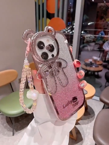 Case Ponsel Berbahan Glitter Kute Bear untuk iPhone 15 Pro Max