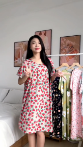 Váy mặc nhà ngắn tay đầm ngủ nữ dễ thương đầm bầu vải lanh cotton lụa tự nhiên thoáng mát nhiều màu mã VAV0269