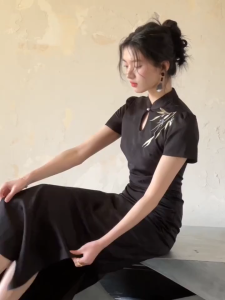 Ruige [Plain Porcelain] Chinese Style New Chinese Style Slimming Improved Embroidery Improved Cheongsam Dress Womens 2024 Summer New