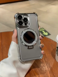 Luxury Makeup Mirror Bracket Phone Case for IPhone 15 Pro Max 14 13 12 11 Pro Max Magnetic Shockproof Case with Camera Protective Cover