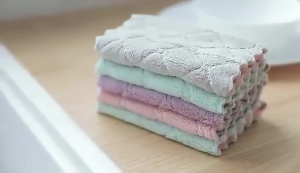 10ชิ้น ผ้าไมโครไฟเบอร์ ผ้าทำความสะอาดแบบดูดซับสองชั้น ผ้าล้างจานในครัว ผ้าเช็ดจานแบบไม่ติดกระทะ