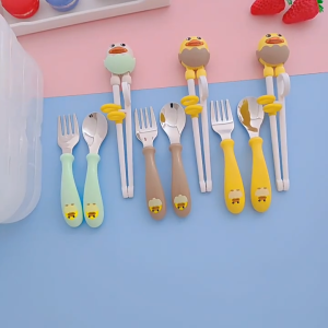 Kids Training Chopsticks and 304 Stainless Steel Cartoon Children Fork Spoon Set Maternal and Child Feeding 儿童叉勺筷子套装