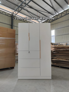 🔥3 Door 3 Drawer Melamine Wardrobe / Almari baju 3 pintu / Almari Baju /Almari Baju Murah / Almari Murah / 衣橱 / 衣柜