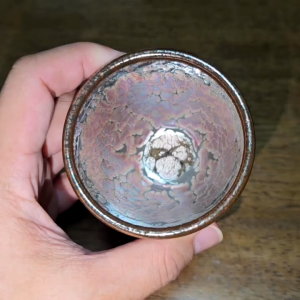 C60 Authentic Tenmoku Jian Zhan 名匠建盏 Tea Cup By Zou Jian Xiang 邹建翔. Golden Blue Petal Design