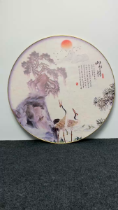 Tranh treo tường hình tròn Đôi chim hạc GLTR0919 vải canvas hoặc mica nhiều kích thước tặng kèm đinh 3 chân treo tranh