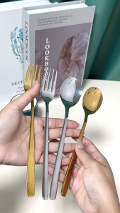 SET Sendok Garpu Korea (2 IN 1) Korean Spoon Fork Set Stainless / Alat Makan Sujeo