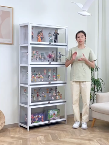 4/5 Layers Storage Display Cabinet Acrylic Bamboo Three Sided Transparency for living room display