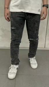 Celana Jeans Pria Sobek Ripped Tidak Tembus Dark Snowblack Skinny Destroy Premium