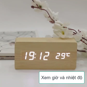 Đồng Hồ Gỗ Led Để Bàn Hình Chữ Nhật