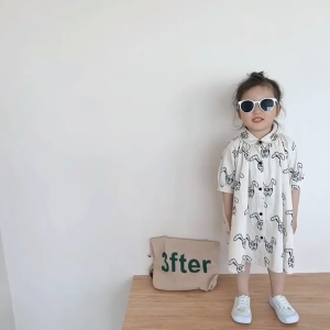 ชุดเจ้าหญิงของเด็ก พิมพ์ลายกราฟฟิคการ์ตูน ชูดเด็กผู้หญิง ชูดเจ้าหญิงแขนสั้นบางน่ารัก 23617