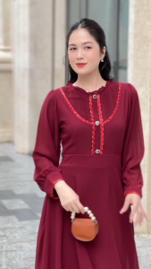 Đầm vol tay phồng phối dây kim sa dễ thương MS113 - KHÁNH LINH STYLE