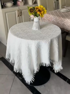 【On Sale】Table Cloth Round Shape Nordic Style Tassel Tablecloths Cotton Linen Household Square Table Cloth for Coffee Table Home Decor Tablecloth