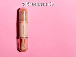 4 In 1 Multi Makeup Brush Set，4 Brushes for Face Eyes Cheeks Lips Travel Cosmetics Convenient With Storage Mini Complete Makeup Retractable Makeup Brush Portable With Dust Cover Blush Brush Makeup Setting Powder Foundation Brush