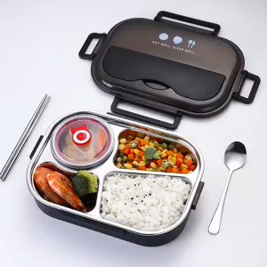 Hộp đựng cơm HOMELOVE Hộp cơm văn phòng thép không gỉ cao cấp giữ nhiệt 2 3 4 ngăn kèm muỗng đũa và bát đựng canh