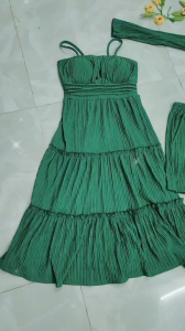 Đầm maxi hai dây áo có mút sau lưng nhúng thun mặc thoải mái (kèm áo khoác + quần đùi).Mã MX01