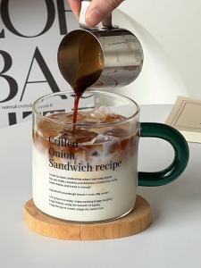 Letter Printed Transparent Creative Glass Coffee Tea Mug Drinks Breakfast Milk Cup Glass Mugs Handle Drinkware Ins高颜值玻璃杯