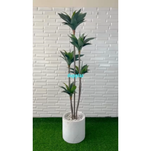 Pohon Artificial Tanaman Hias Agave Siklok Hijau Tua T150 Latex Pot Semen Silinder Putih Dekorasi Ruang Tamu