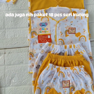 Paket Hemat 18 Pcs Baju Bayi Baru Lahir 9 Setel Pakaian Bayi Newborn Perempuan Laki laki Bahan Lembut Chipu Kuning Mustard