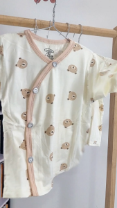 Áo sơ sinh ngắn tay Petit thun lạnh cài lệch họa tiết đẹp phong cách Hàn Quốc Size 3 - 9kg