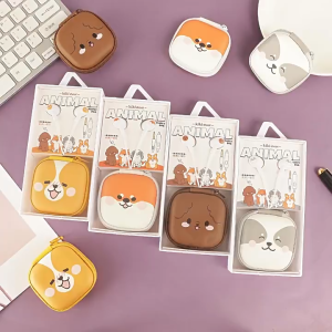 [KIKI-411] Set Earphone ANIMAL FLUFFY DOG / Earphone Kabel Tema Anjing Lucu / Headset Anjing Dog / Wadah Earphone Kotak Motif Wajah Anjing