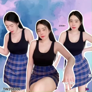 TW20806 set 2 ชิ้น เสื้อกล้าม บอดี้สูท กับ กระโปรงลายสก็อต ..