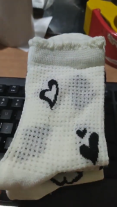 FL55 kaos kaki wanita panjang bawah betis bahan katun lembut tipis motif bunga love flower - Kaus kaki remaja ABG dewasa korean style socks