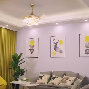 GOGEOUS Lampu kipas angin gantung plafon ruang tamu modern dan sederhana kristal kipas lampu gantung hias 2in1 3 warna 6 kecepatan 48 inci lampu kipas angin remote