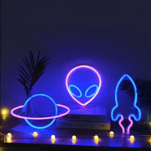 Party Neon Light LED Aliens ET Earth Planet Rocket Led Night Light for Bedroom Decor Neon Sign Wallpaper Christmas Birthday Gift
