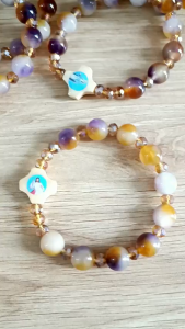 Chuỗi tràng hạt mân côi 10 hạt đeo tay - quà tặng công giáo màu tím hồng tím xanh loang vân đẹp xinh