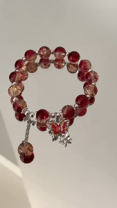 Nicedays🍒Gelang Kaca Kupu-kupu Wanita Ins Desain Niche Perhiasan Tangan Gelang manik-manik Warna Peri Manis versi Korea COD
