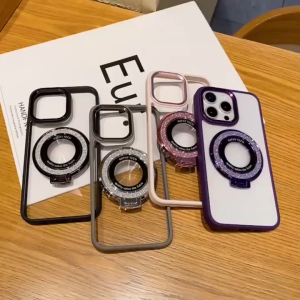 Premium Glitter Magnetic Bracket Clear Case untuk iPhone 11 12 13 14 15 Pro Max
