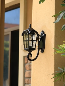 European Outdoor Wall Light Fixture Textured Black French Clear Hammered Glass for Exterior House Porch Patio Outside Deck Garage Front Door Garden Home