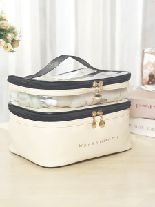 Large Layer Travel Makeup Bags - Clear Makeup Bag Organizer | Skincare Bag | Layer Makeup Organizer Bag | Travel Cosmetic Bags for Women | Double Layer Makeup Organizer Bags