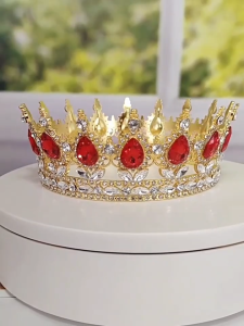 Crystal Round Crown Tiara & Bridal Rhinestone King Crown