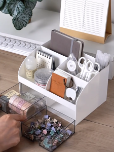 Desk Organizer With Drawer Pen Holder Desk Storage Office School Supplies Stationery Storage Box