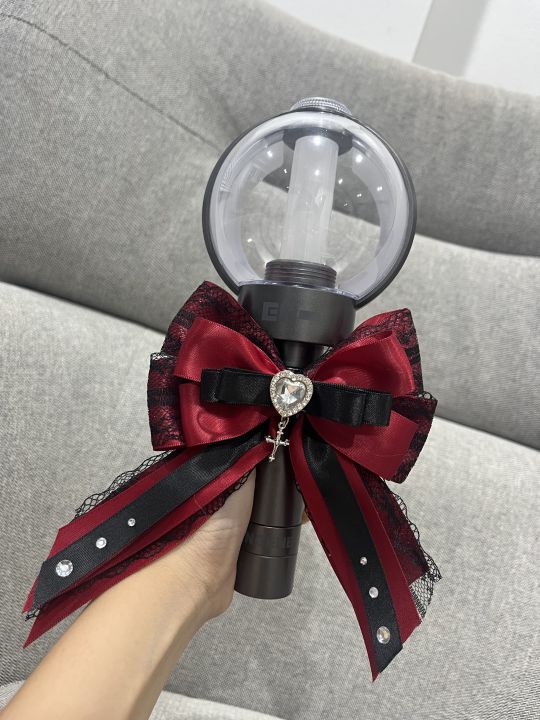 โบว์ติดแท่งไฟ / ริบบิ้นแต่งแท่งไฟ(สีแดงดำ) | Lazada.co.th