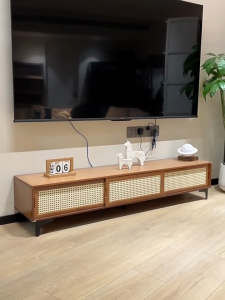 Bamboo TV cabinet Media Storage Cabinet modern minimalist log wind rattan woven sliding door storage cabinet TV Cabinet Living Room 电视柜