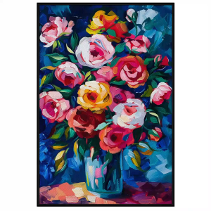 Tranh tĩnh vật phong thủy bình hoa hồng tranh treo tường dán tường decor nội thất.CGI-782