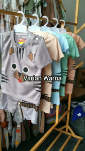 Setelan Baju Bayi Piyama PENDEK KUCING WARNA Viori Size 6-18 Bulan ZSTL27