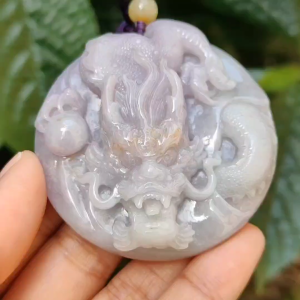 Mid-Year Special Offer Lavender with Yellow Patches Natural Type A Jadeite Jade crafted as Dragon with certificate weigh 71.76 grams 54.8 * 54.8 * 15.8 mm (pendant170)