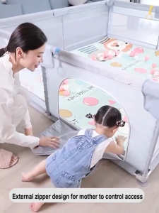 Playpen for Baby Safety Fence: Big Baby Playpen with Stainless Steel Frame Breathable Mesh Bed Fence