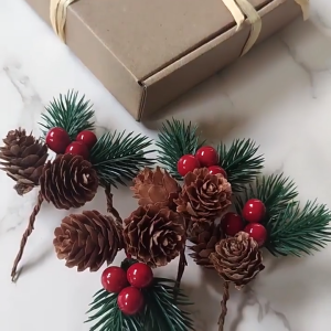 Red Berry Pinecones Pine Needles Stems Picks Artificial Winter Christmas Berries Decor for Crafts Christmas Garland and Holiday Wreath Ornaments (Natural Pinecones)