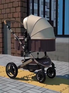 Beige รถเข็นเด็ก รถเข็นเด็กแรกเกิด พับได้ ที่นั่งขนาดใหญ่ สายรัดแบบ นั่ง/เอน/นอน เข็นหน้า-หลังได้